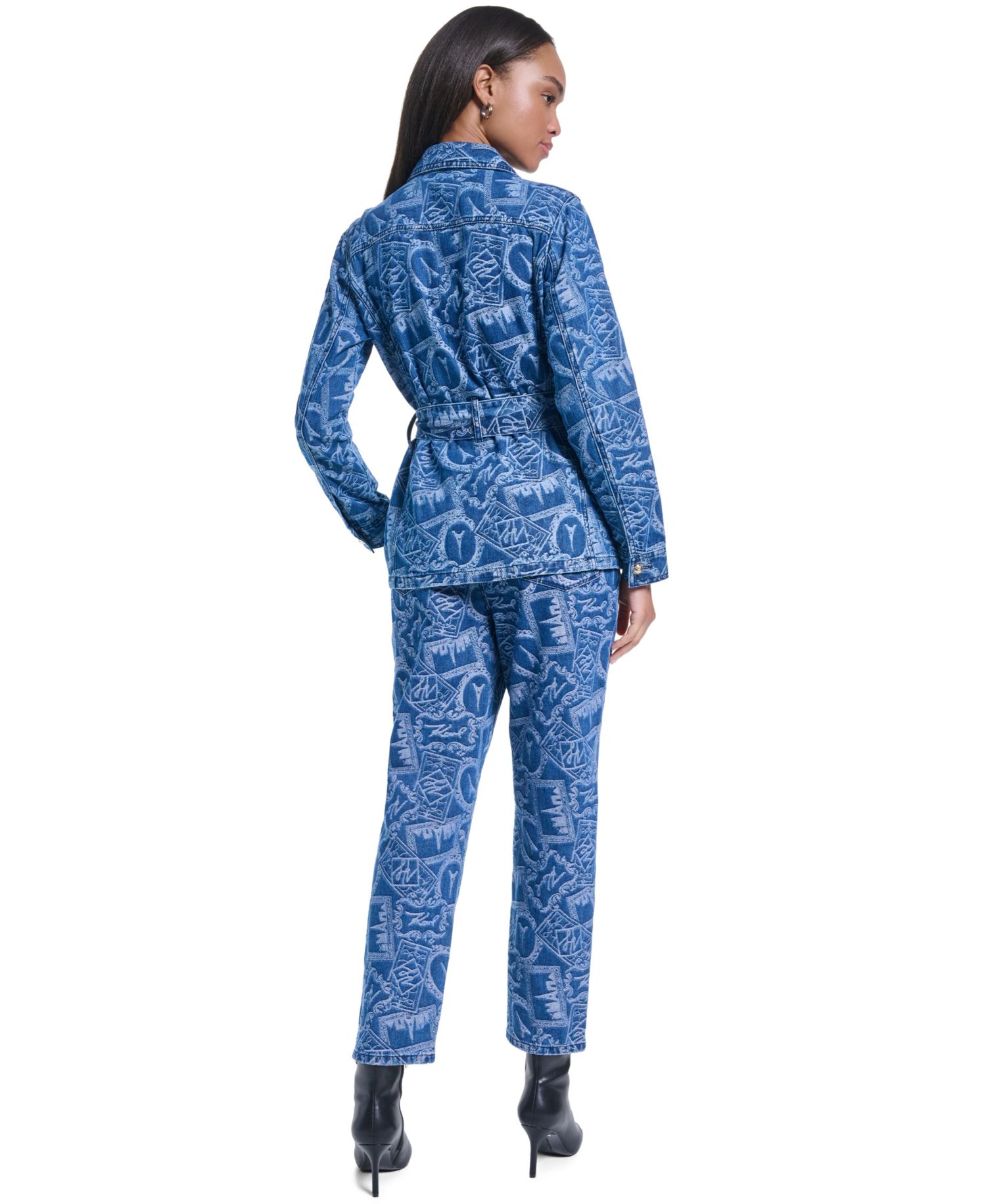 Women's All-Over Print Denim Trench Jacket