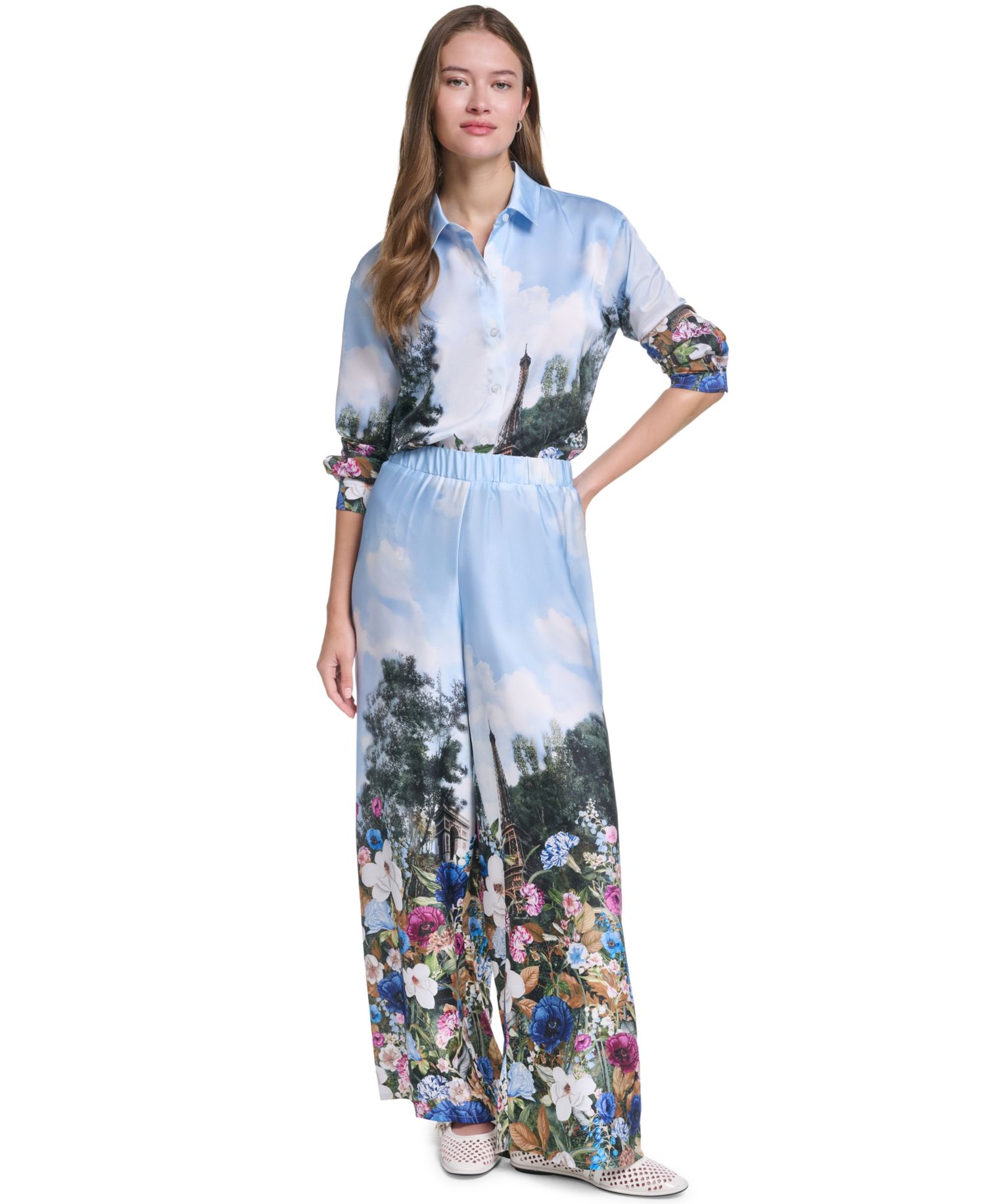 Women's Paris Scene Printed Pull-On Pants
