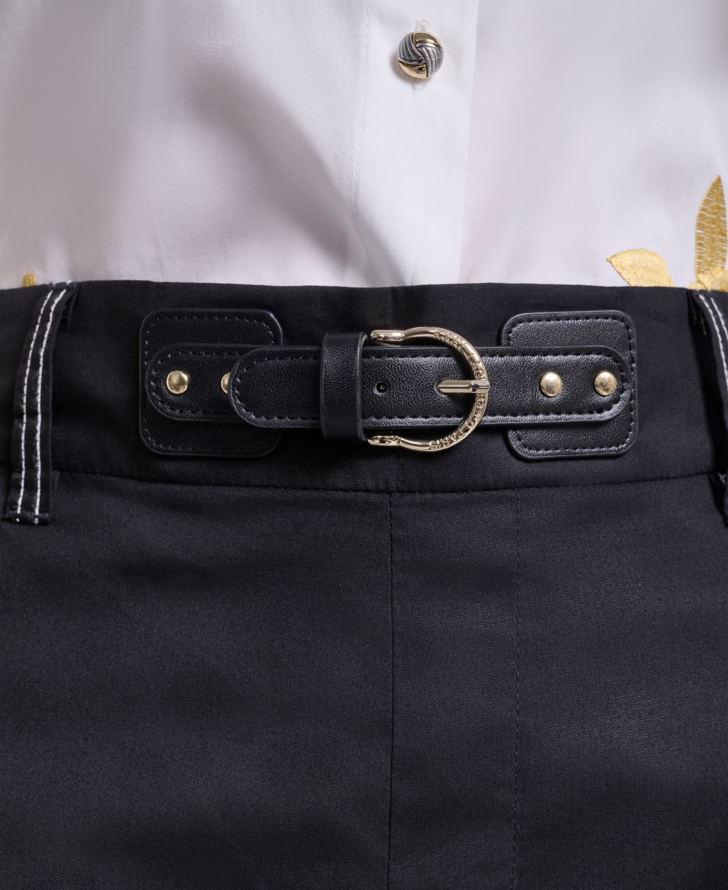 Women’s Fixed Belt Mid-Rise Straight Ankle Pants