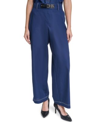 Women’s Fixed Belt Mid-Rise Straight Ankle Pants