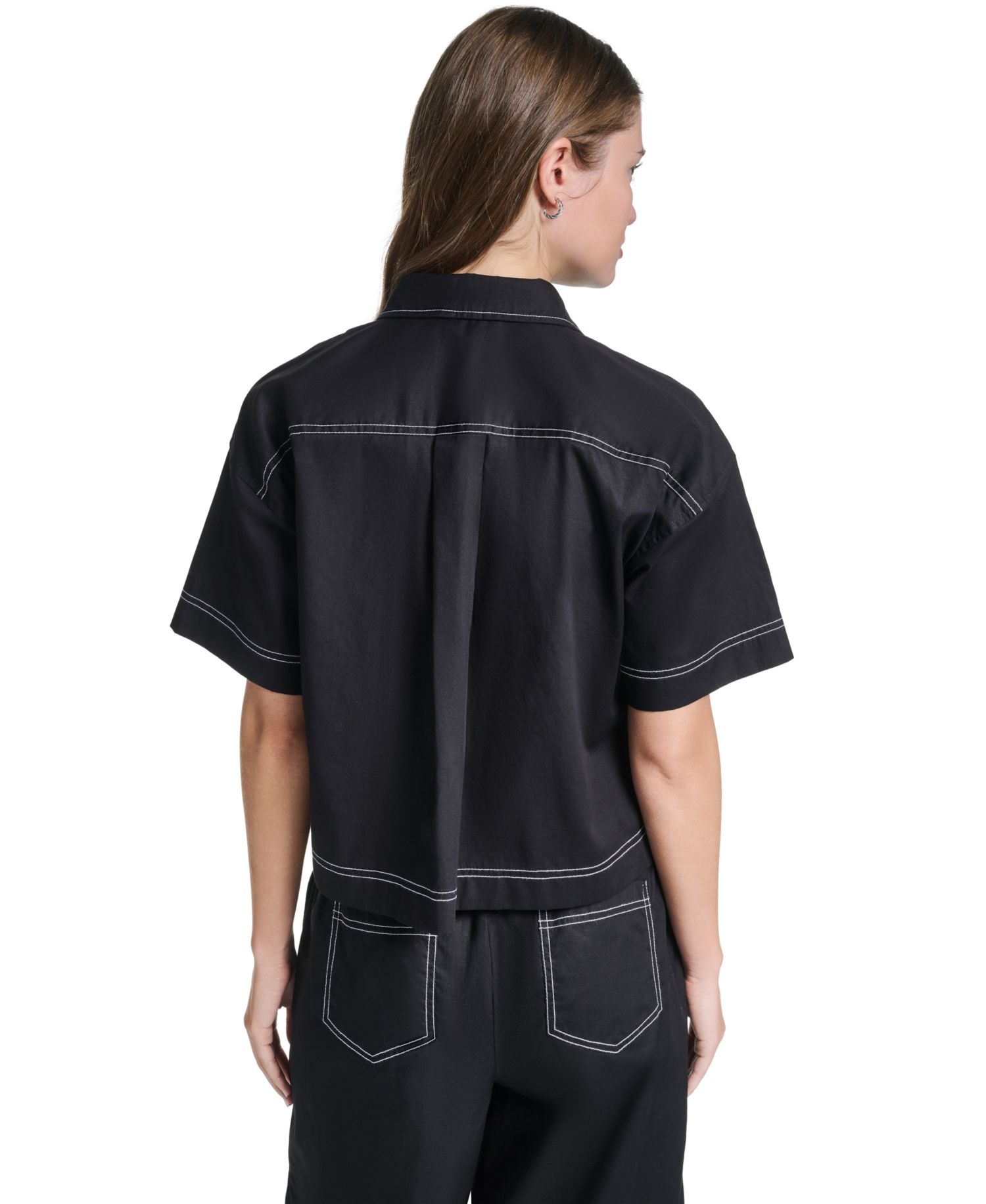 Women's Cropped Poplin Button-Front Blouse