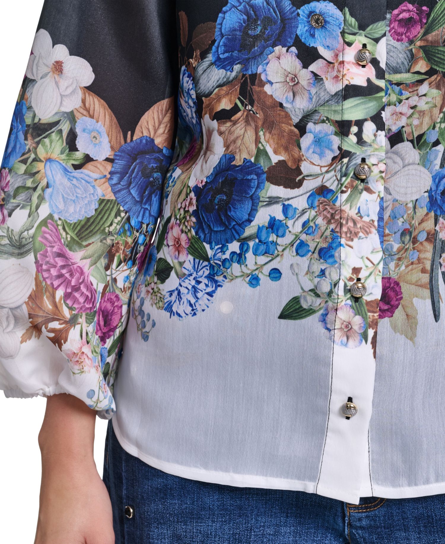 Women's Printed Organza Puff-Sleeve Blouse