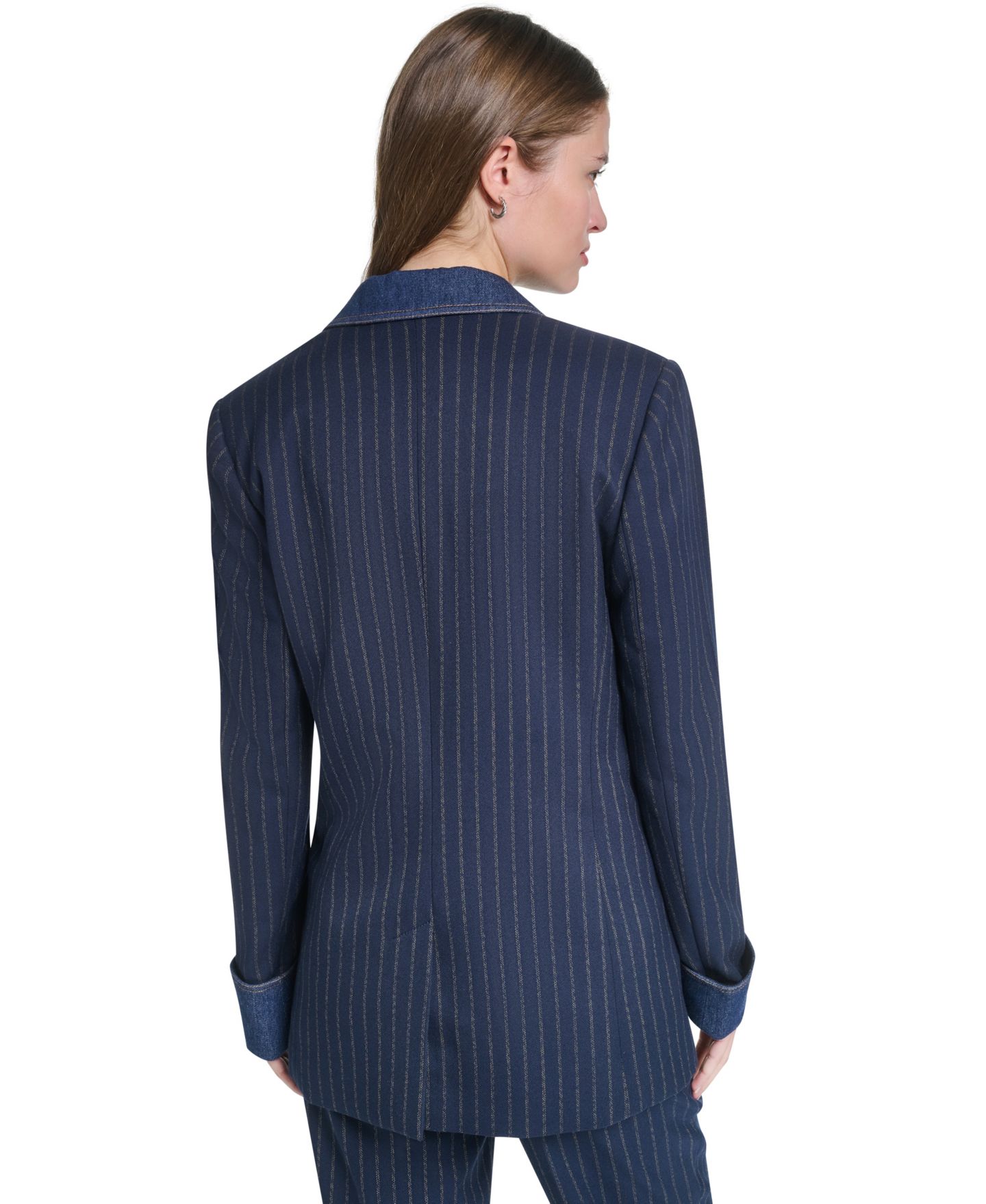 Женский пиджак KARL LAGERFELD PARIS Button-Front Collared Blazer, цвет: Тёмно-синий / Золотой — фото 6