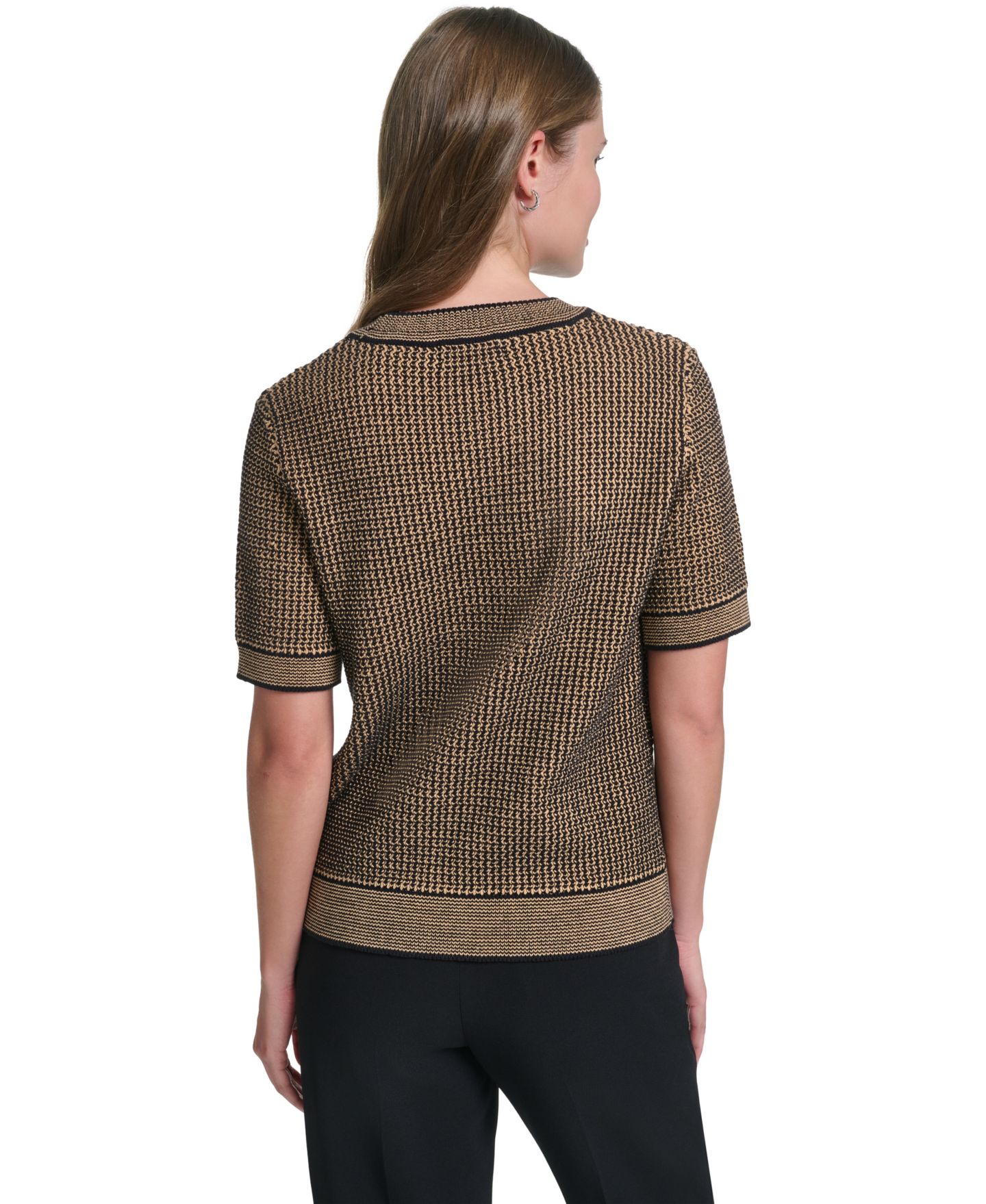 Женский свитер KARL LAGERFELD PARIS Short-Sleeve, цвет: Чёрный / Верблюжий — фото 6