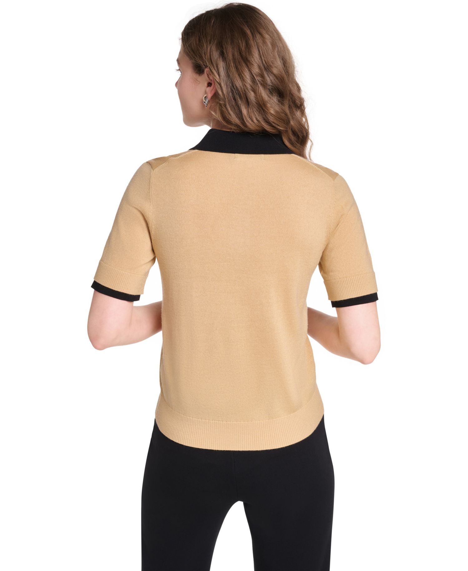 Petite Short-Sleeve Contrast Collar Sweater