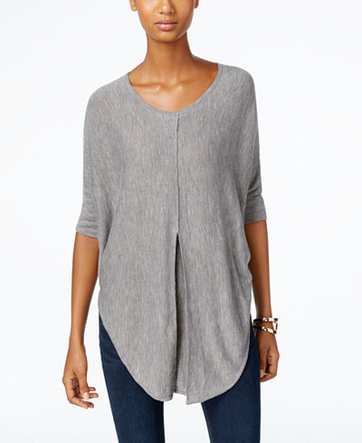 NY Collection Heather-Knit Pleat-Front Poncho Top