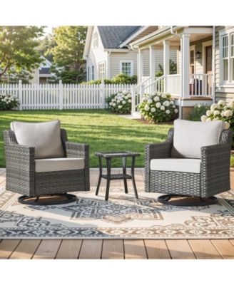 3 Pieces Patio Furniture Set, Patio Swivel Rocker Chairs Set, Wicker Outdoor Bistro Set with Rocking Chair, Thickened Cushions and Table