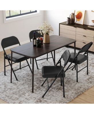 Set of 4 Folding Chairs with Padded Seat - Heavy Duty Steel Frame Foldable Chairs, PU Cushioned Stackable for Indoor Outdoor