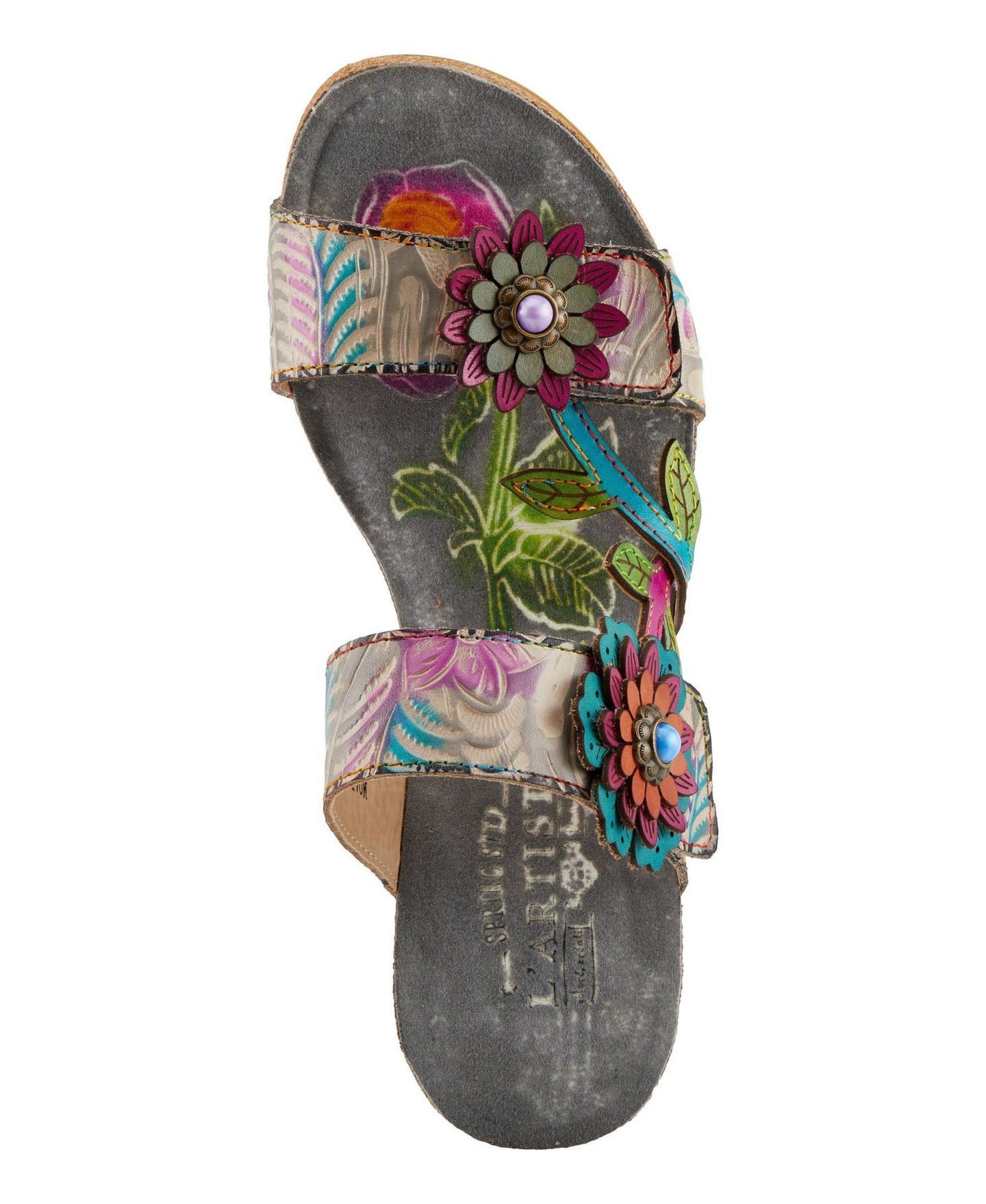 Женские сандалии L'Artiste Spring Step Moai Slide with Leather Upper, цвет: Серый разноцветный — фото 3