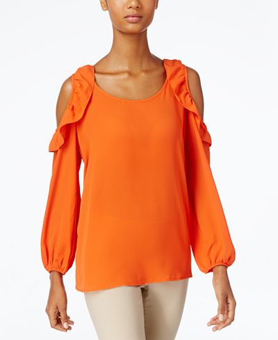 NY Collection Ruffled Cold-Shoulder Top