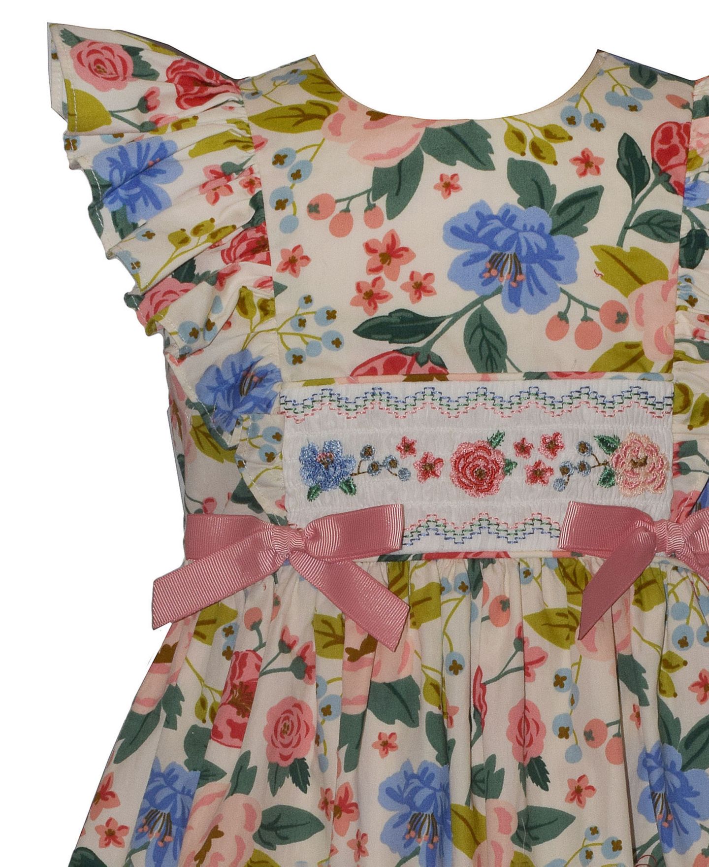 Платье Bonnie Jean Floral Smocked Flutter-Sleeve Dress для девочек, цвет: Разноцветный — фото 3