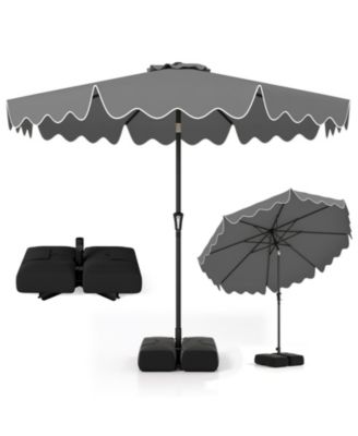 9 ft Patio Umbrella with Weighted Cross Base and Two Sandbags