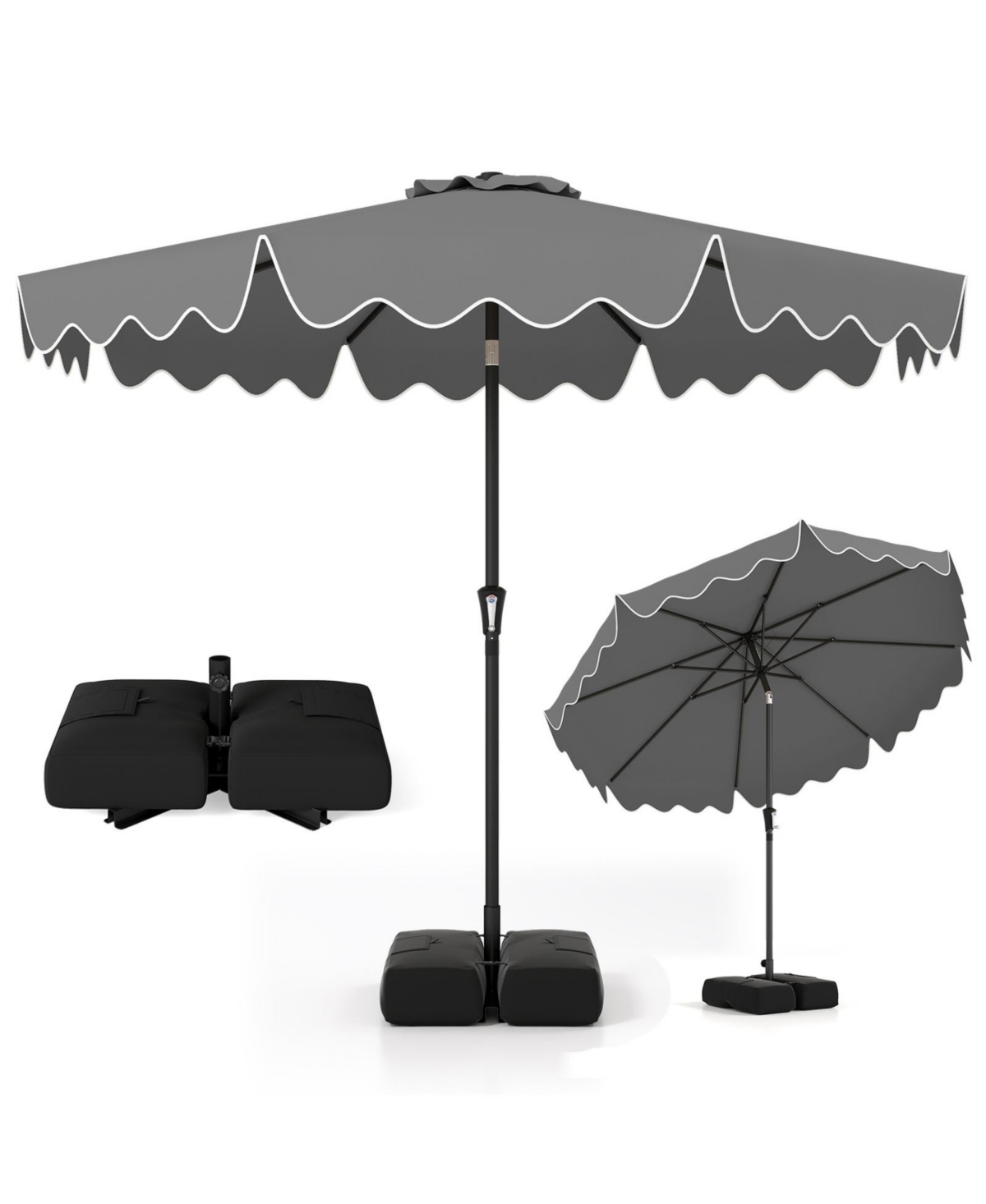 Sugift 9 ft Patio Umbrella with Weighted Cross Base and Two Sandbags