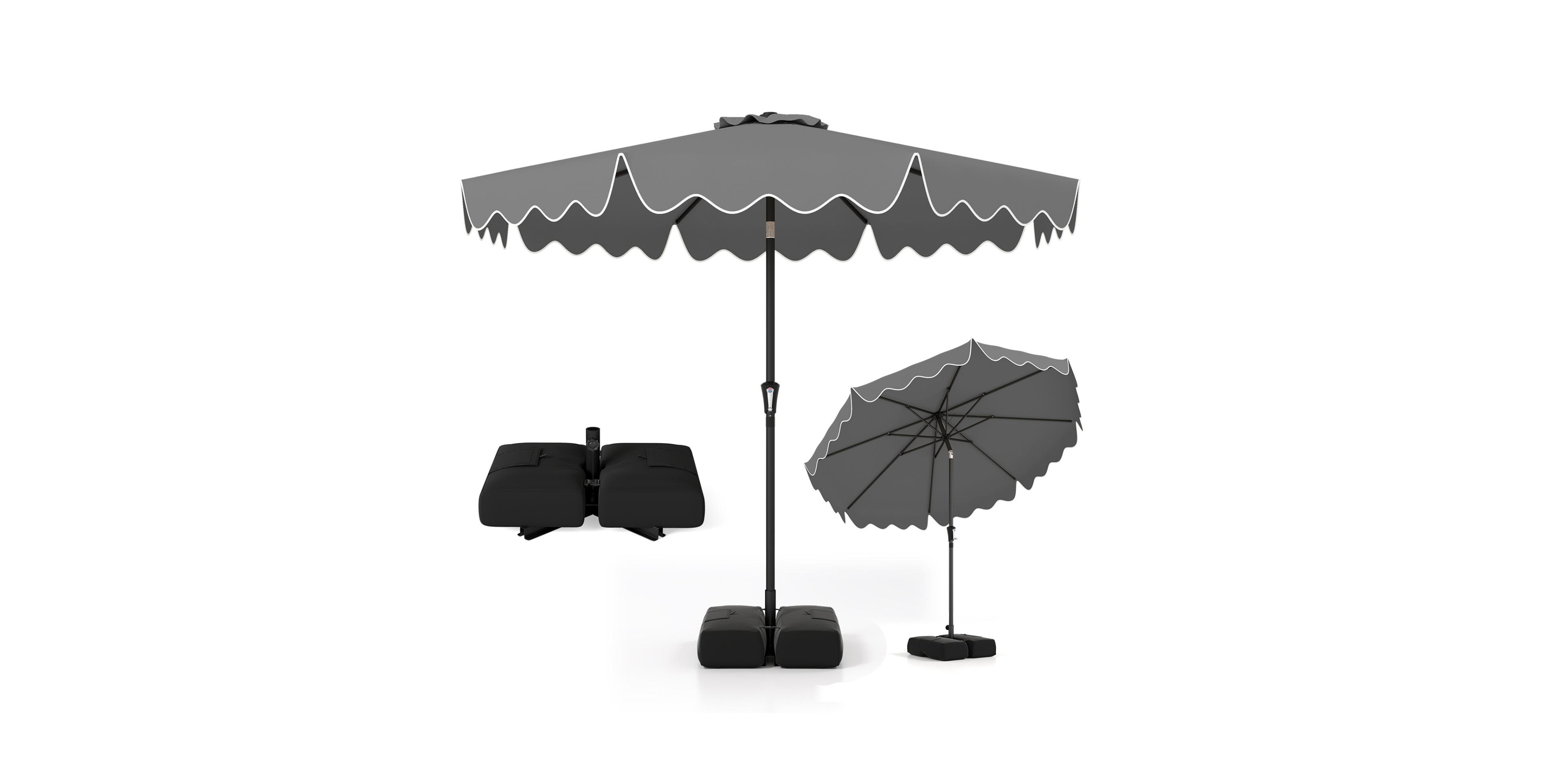 Sugift 9 ft Patio Umbrella with Weighted Cross Base and Two Sandbags