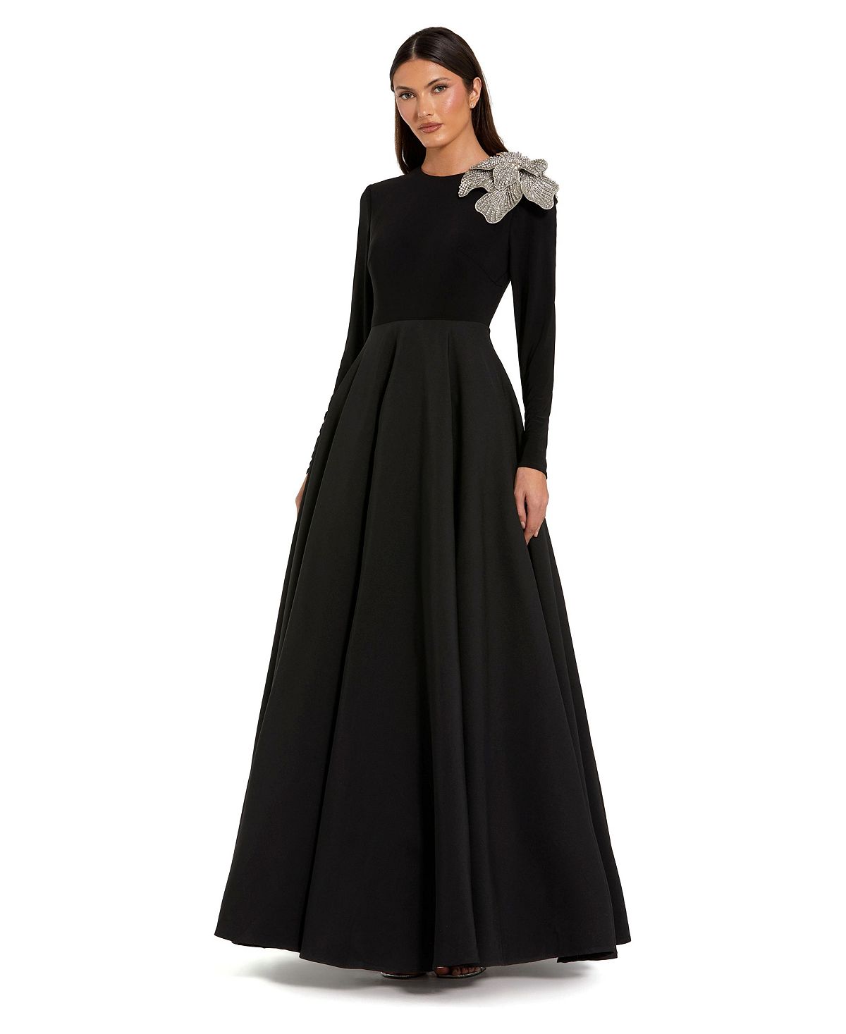 Mac Duggal Petite Long Sleeve Taffeta 3D Flower Ball Gown view 1 — MAYCSS fashion products