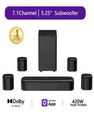 7.1ch Soundbar with Dolby Atmos for TV, Surround Sound System with 5.25" Subwoofer, VoiceMX, BassMX, 4 Surround Speakers, 420W Peak Power, HDM