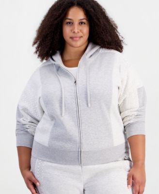 Trendy Plus Size Crochet Fleece Zip Hoodie