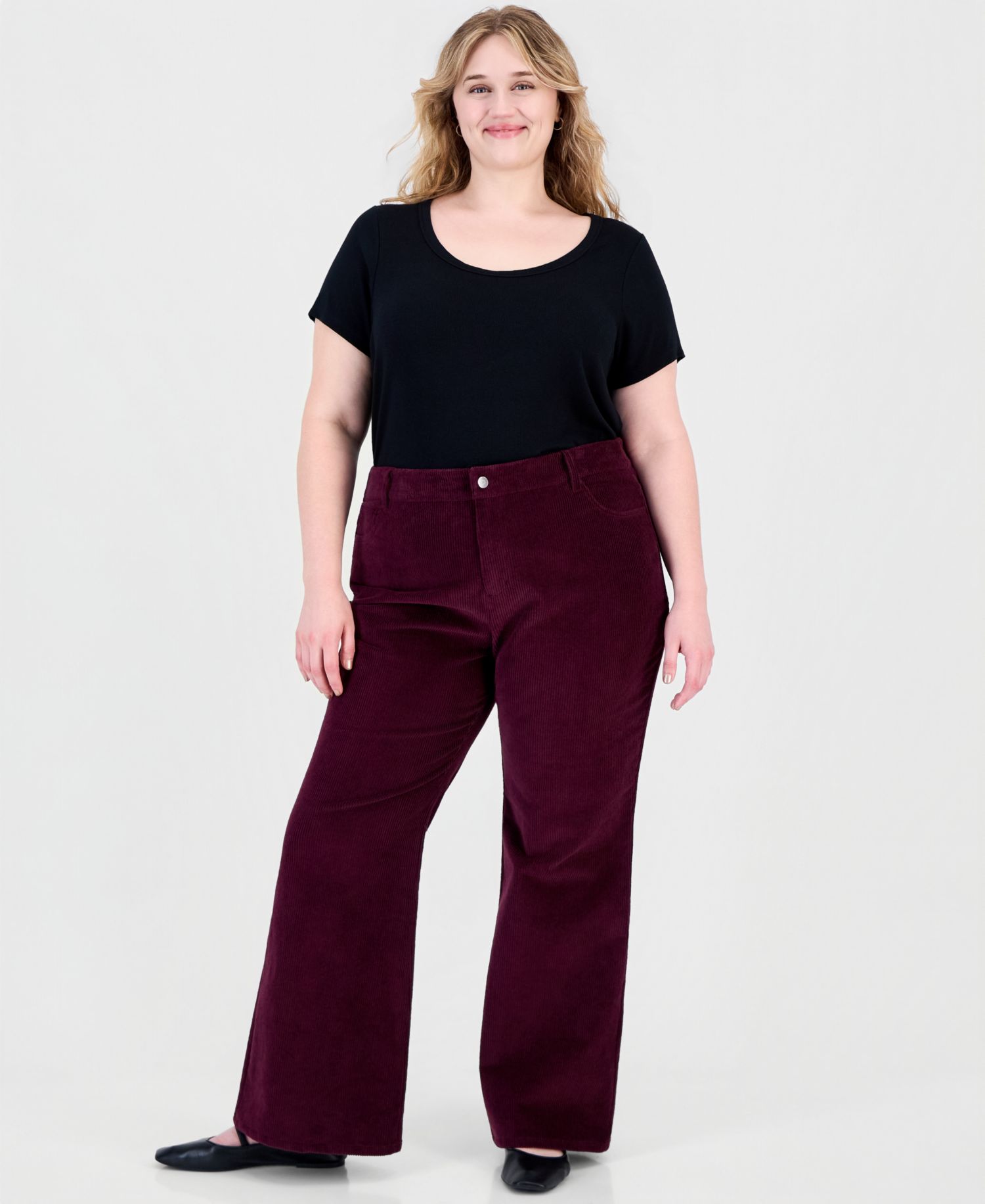 Plus Size Mid-Rise Flare-Leg Corduroy Pants