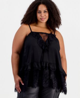 Plus Size Lace V-Neck Ruffle-Trim Camisole