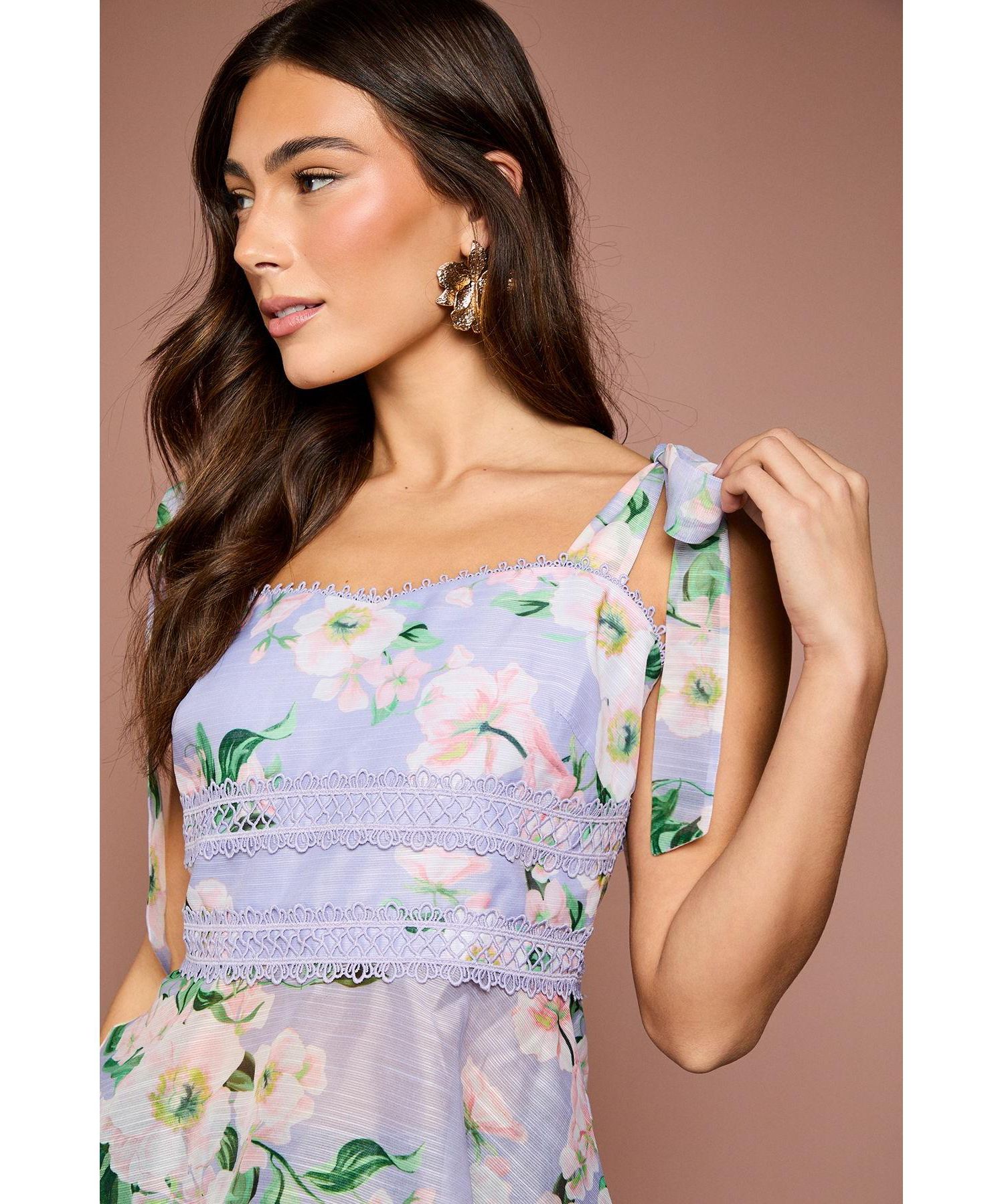 Women's Square Neck Bow Shoulder Peplum Top