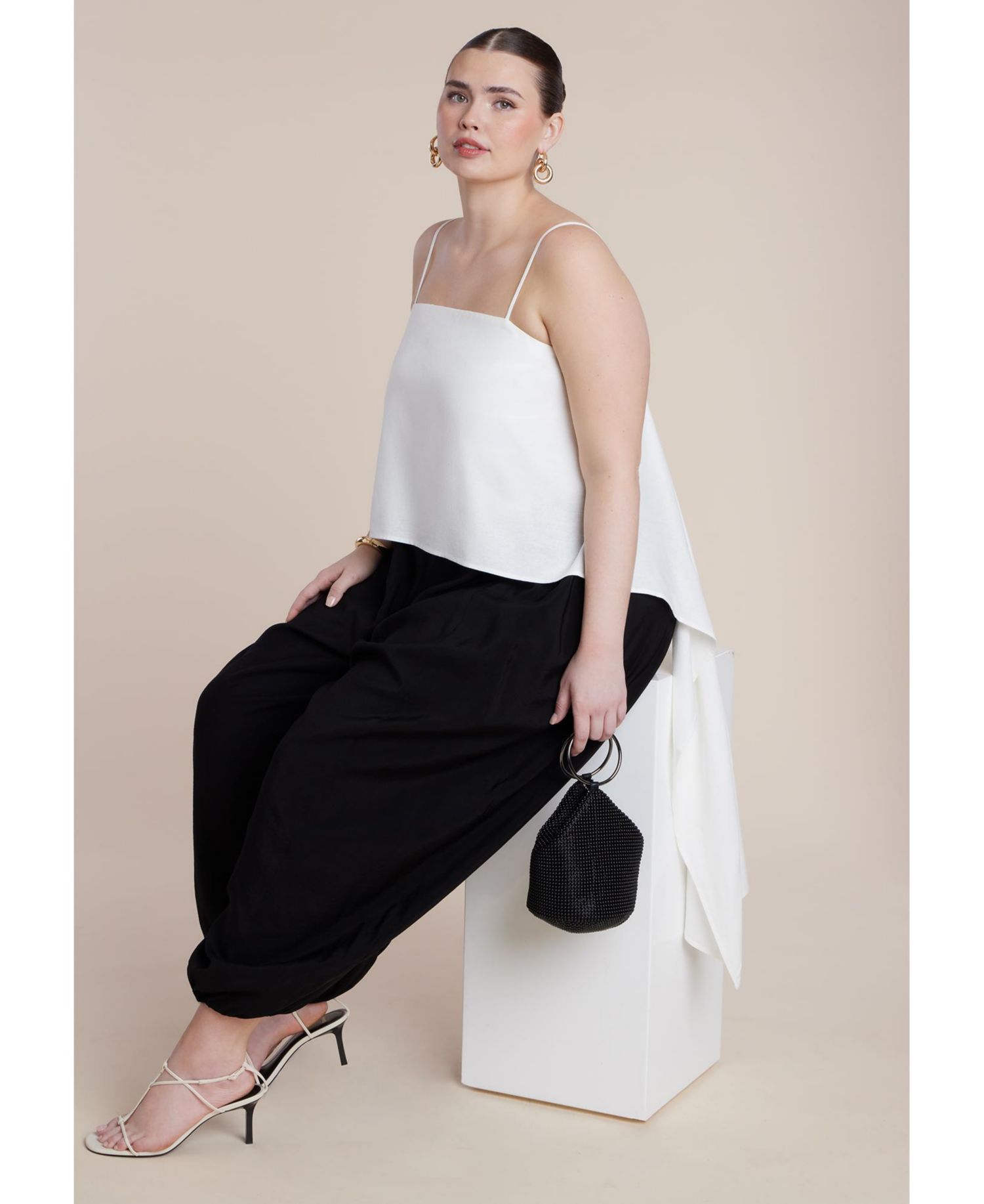 Plus Size Cascading Linen Crop Women's Top