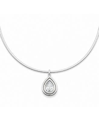 Cubic Zirconia Fine Silver-Tone Plated Slider Pendant Necklace
