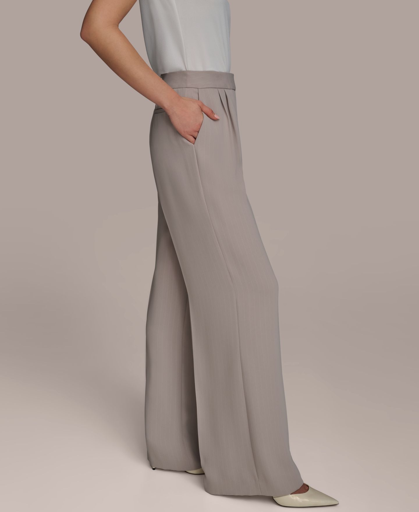 Женские брюки Donna Karan New York Petite Pinstripe Wide-Leg, цвет: Кремовый полосатый — фото 3