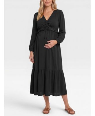 Puff Sleeve Ruffle Midi Dress - Motherhood