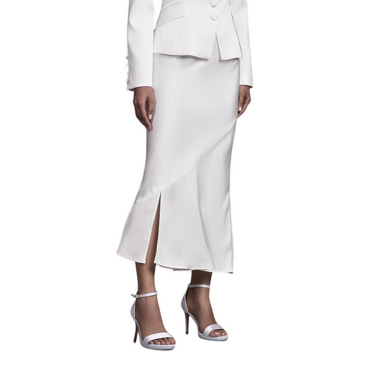 Women's Satin Side-Split Fitted Midi Skirt