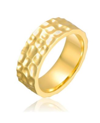 Bold 14K Gold Plated Radiant Hammered Texture Band Ring