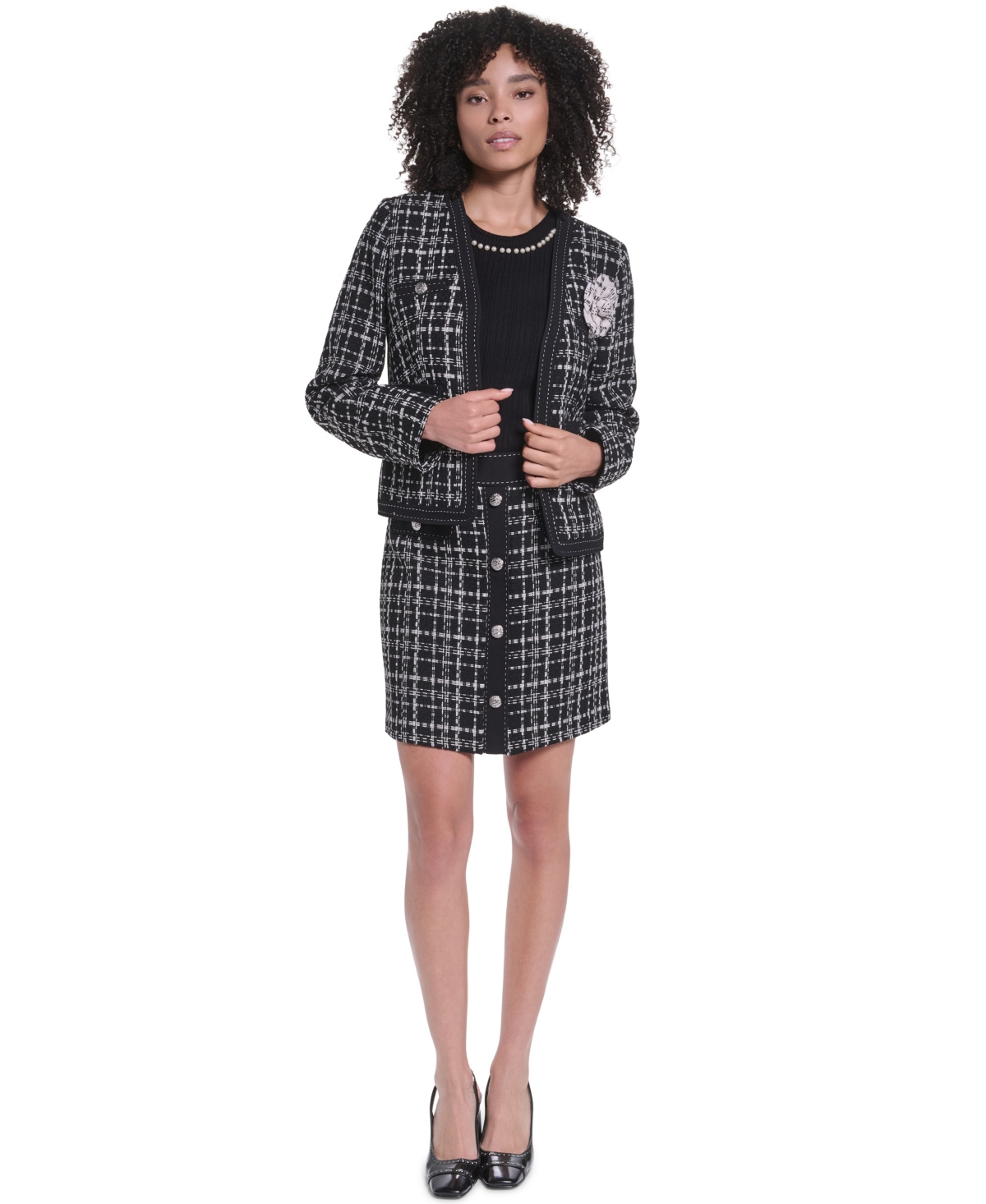 Karl Lagerfeld Paris Petite V-Neck Open-Front Blazer