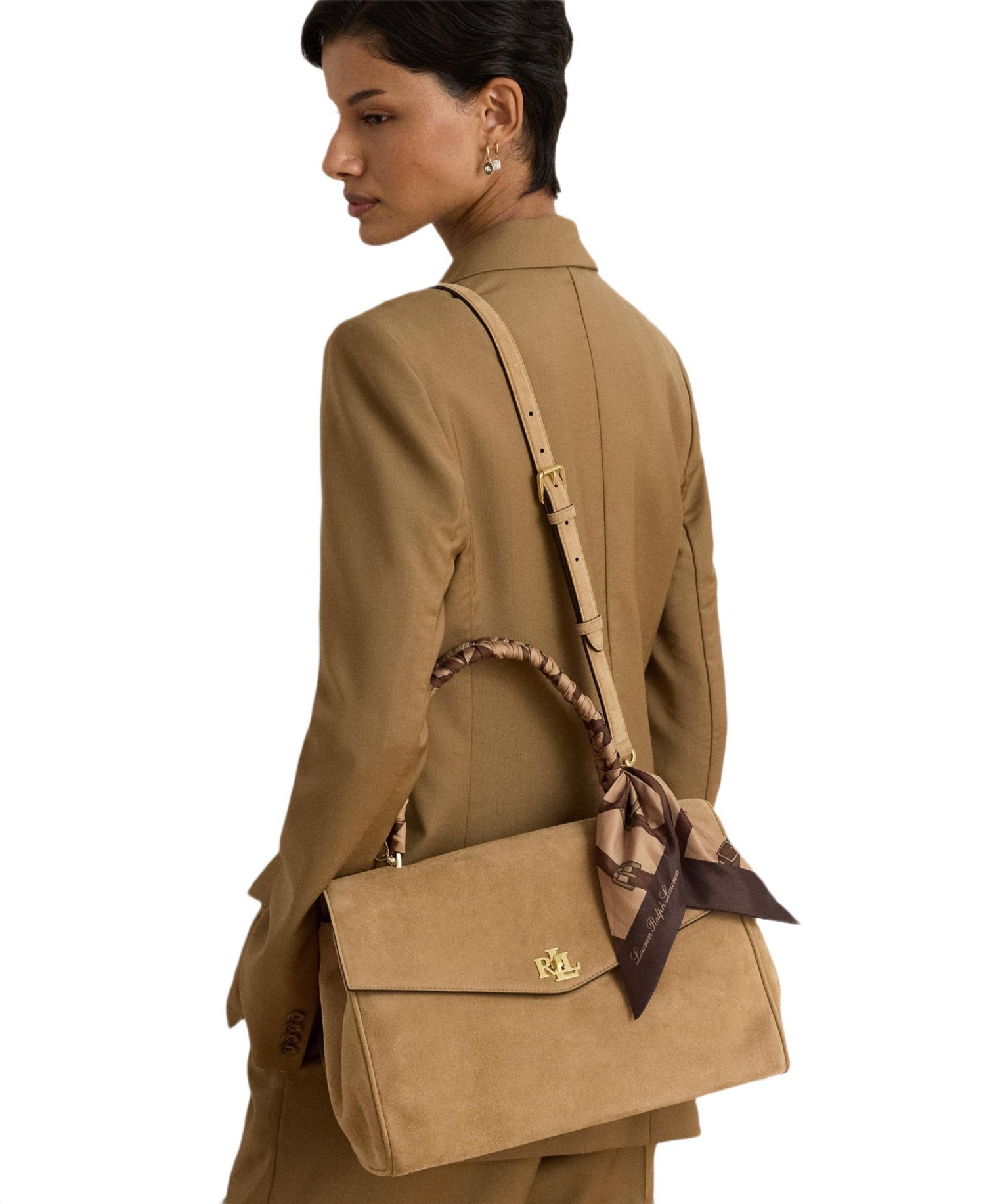 Farrah Suede Scarf Trim Medium Soft Satchel Bag