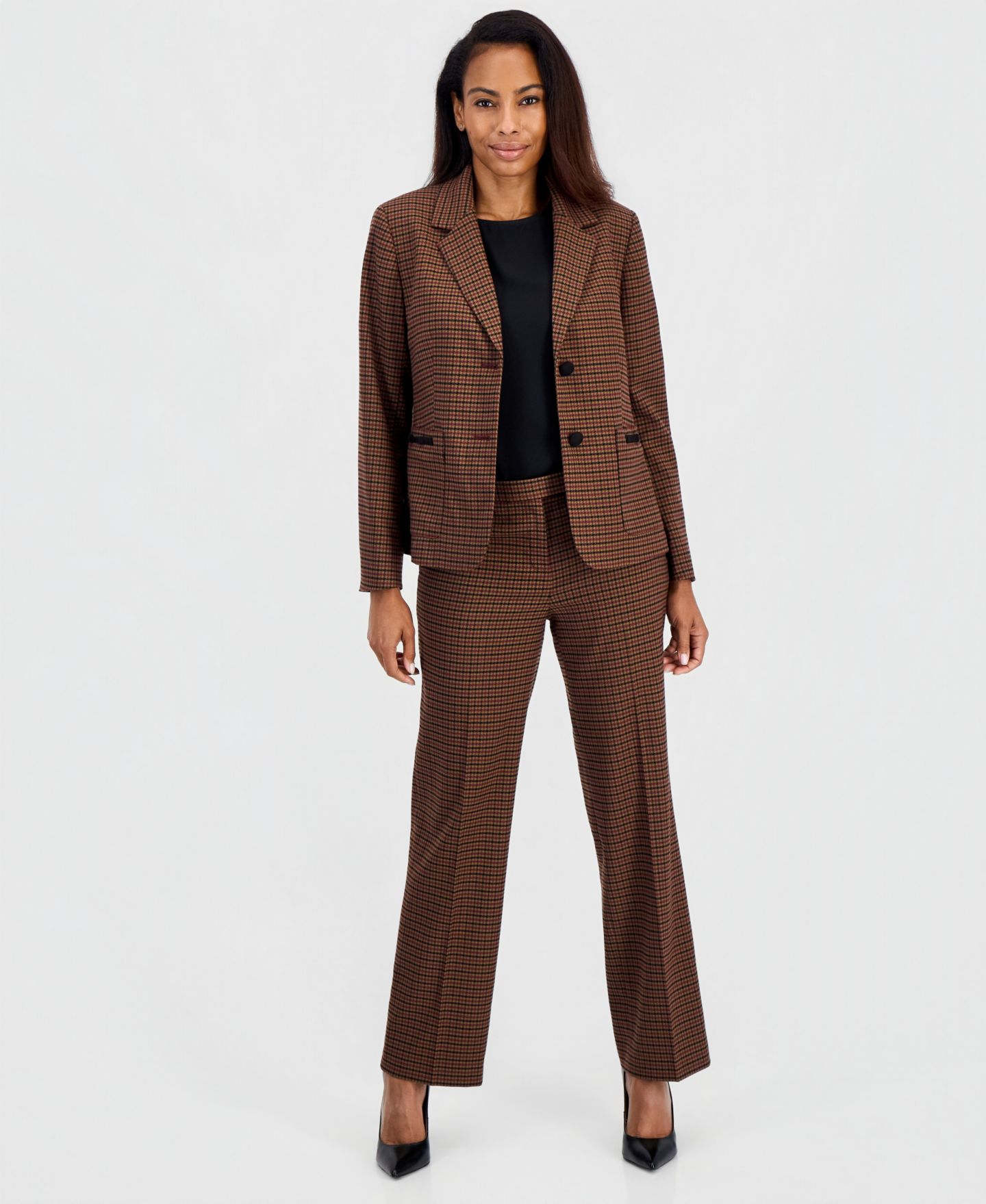Женский пиджак Kasper Plaid Notch-Collar Patch-Pocket Blazer, цвет: Коричный разноцветный — фото 4