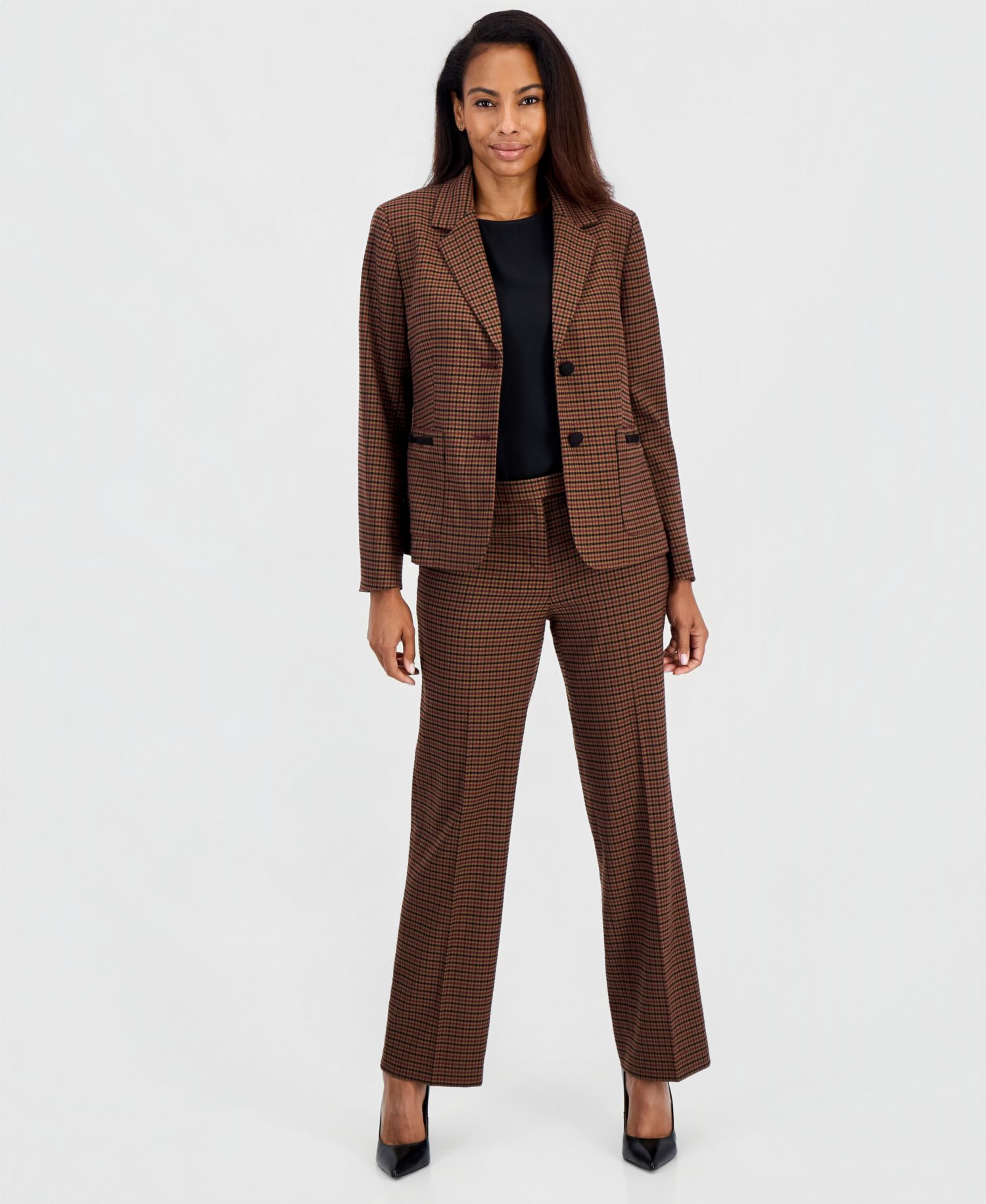Women's Plaid Notch-Collar Patch-Pocket Blazer