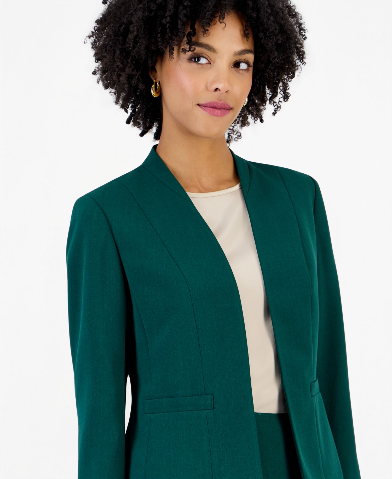 Women's Long Sleeve Stretch Crepe Open Front Jacket