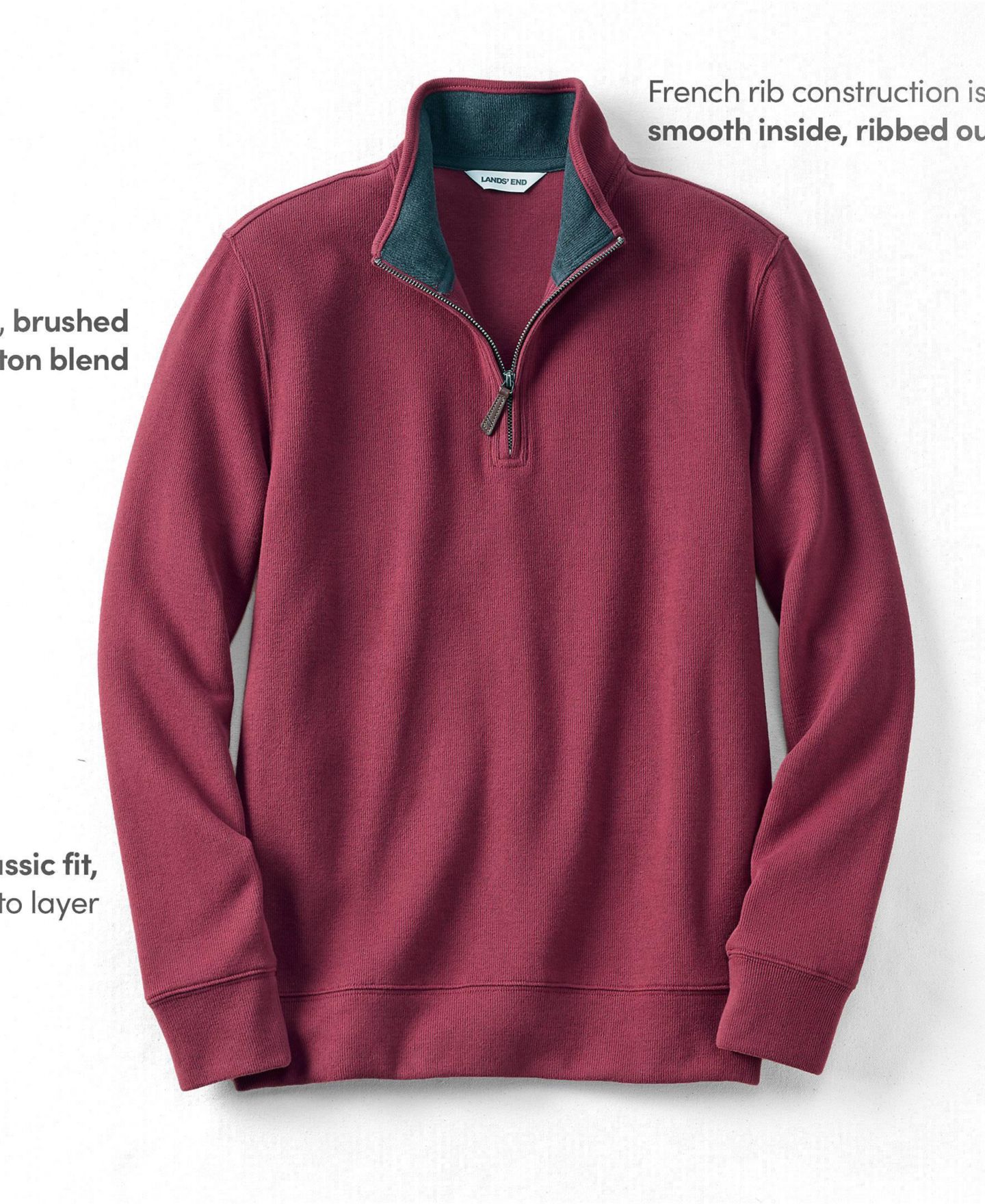 Мужской свитер Lands' End Bedford Rib Quarter Zip, цвет: Бордовый — фото 3