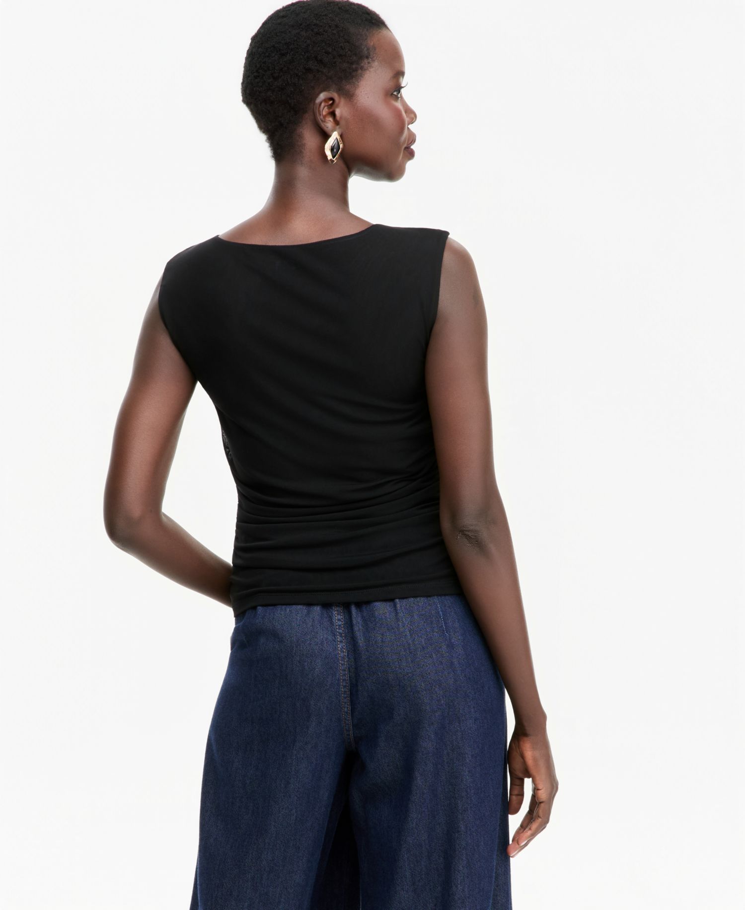 I.N.C. Women's Solid Mesh Ruched Tank