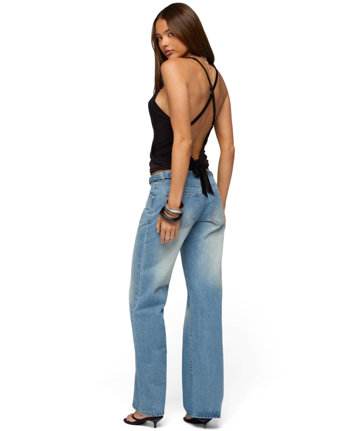 Women's Belted Low Rise Straight Leg Jeans