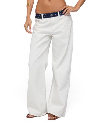 Women's Polka Dot Waistband Low Rise Baggy Jeans