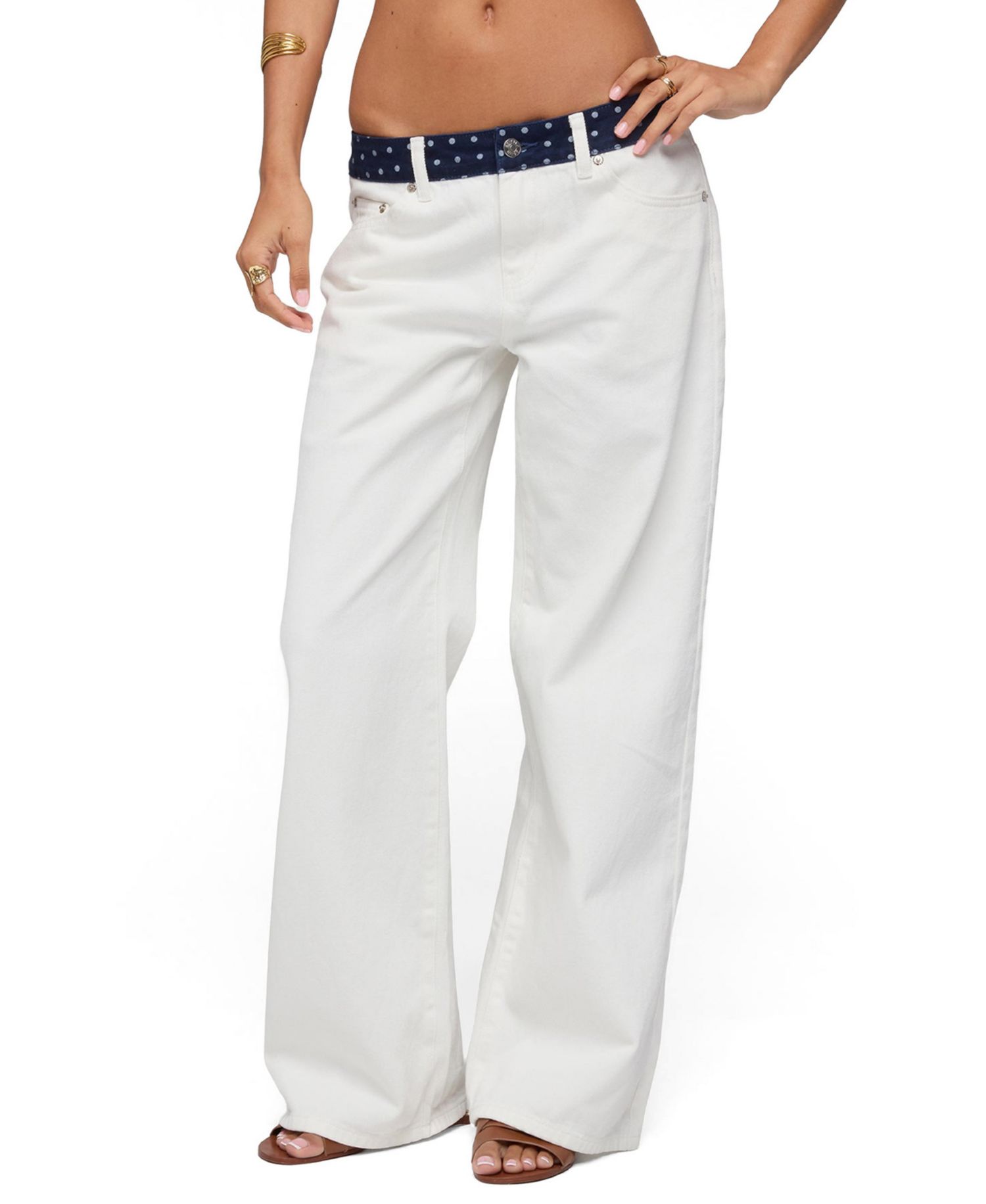 Women's Polka Dot Waistband Low Rise Baggy Jeans