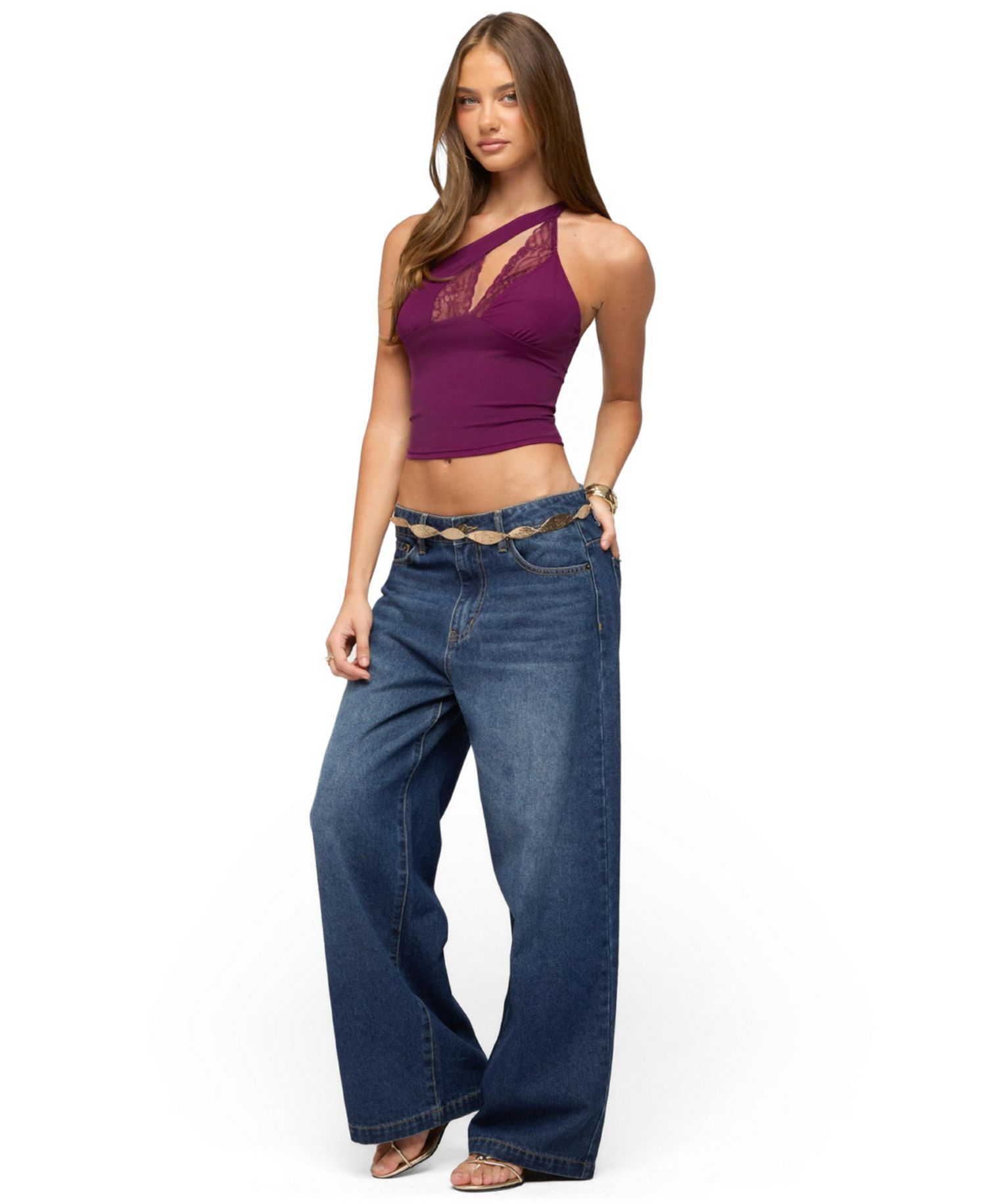 Women's One Shoulder Peekaboo Lacey Cutout Top