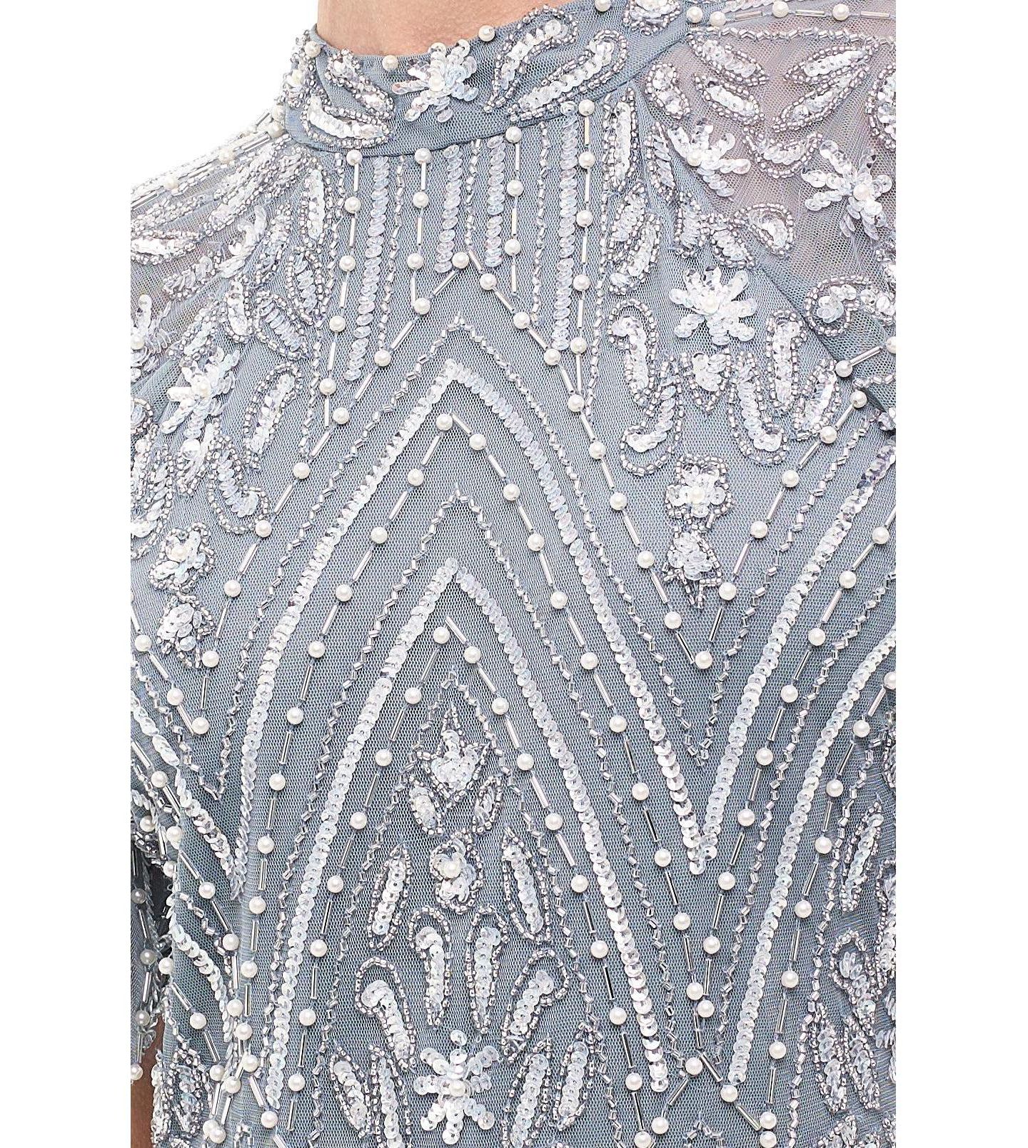 Женское платье BEAUUT Embellished Sequins High Neck Gown, цвет: Серый — фото 3