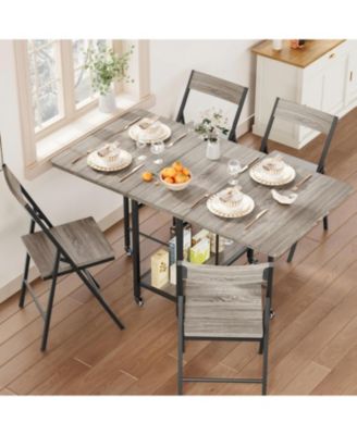 Folding Dining Table Set with 4 Folding Chairs for Small Space, Kitchen, Dining Room