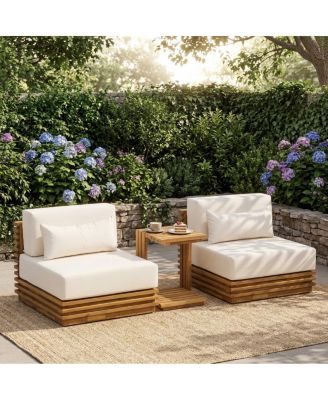 3 Piece Patio Conversation Set Low Profile Acacia Wood Club Chairs and Side Table
