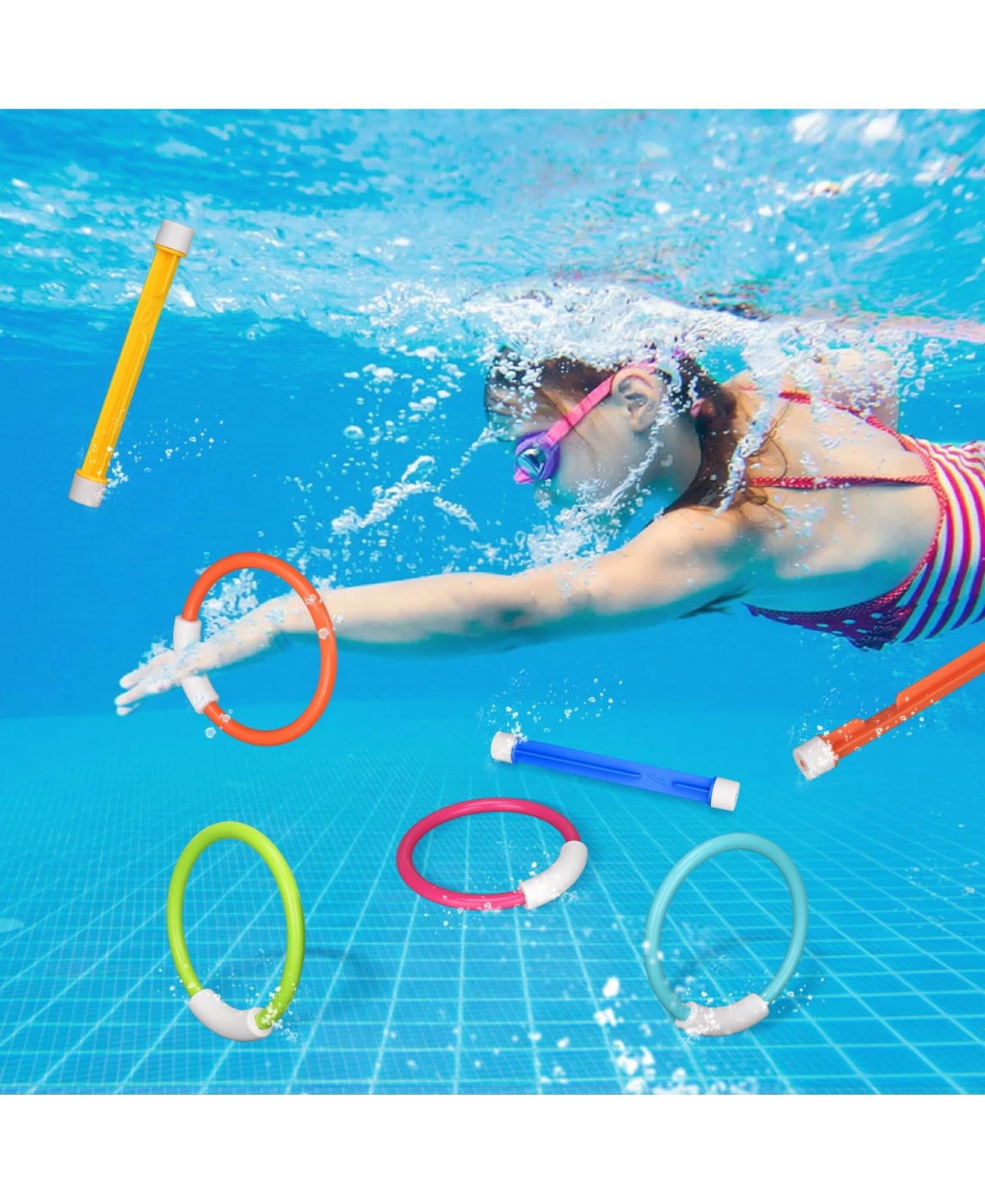 Gnuadz 10 Pool Diving Rings Sticks Underwater Games Toys
