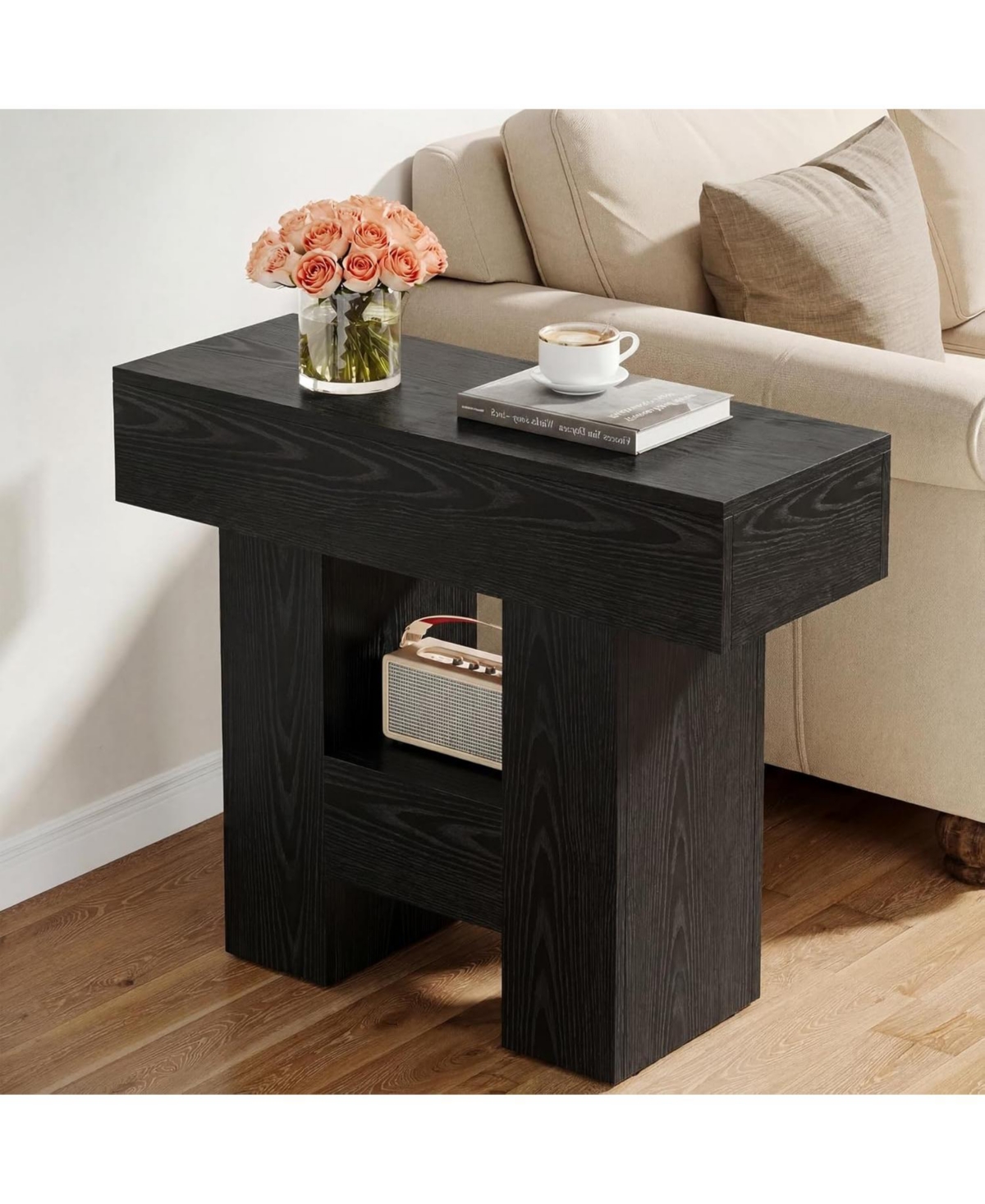 Tribesigns Farmhous End Table, 2-Tier Narrow Side Table with Storage Shelf for Living Room, Rustic Wooden Sofa Side Tables and Nightstand