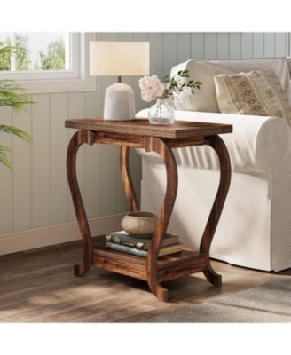 End Table,Narrow Wood Side Table with Storage Shelves,2-Tier Bedside Accent Furniture for Living Room,Small Spaces,Bedroom