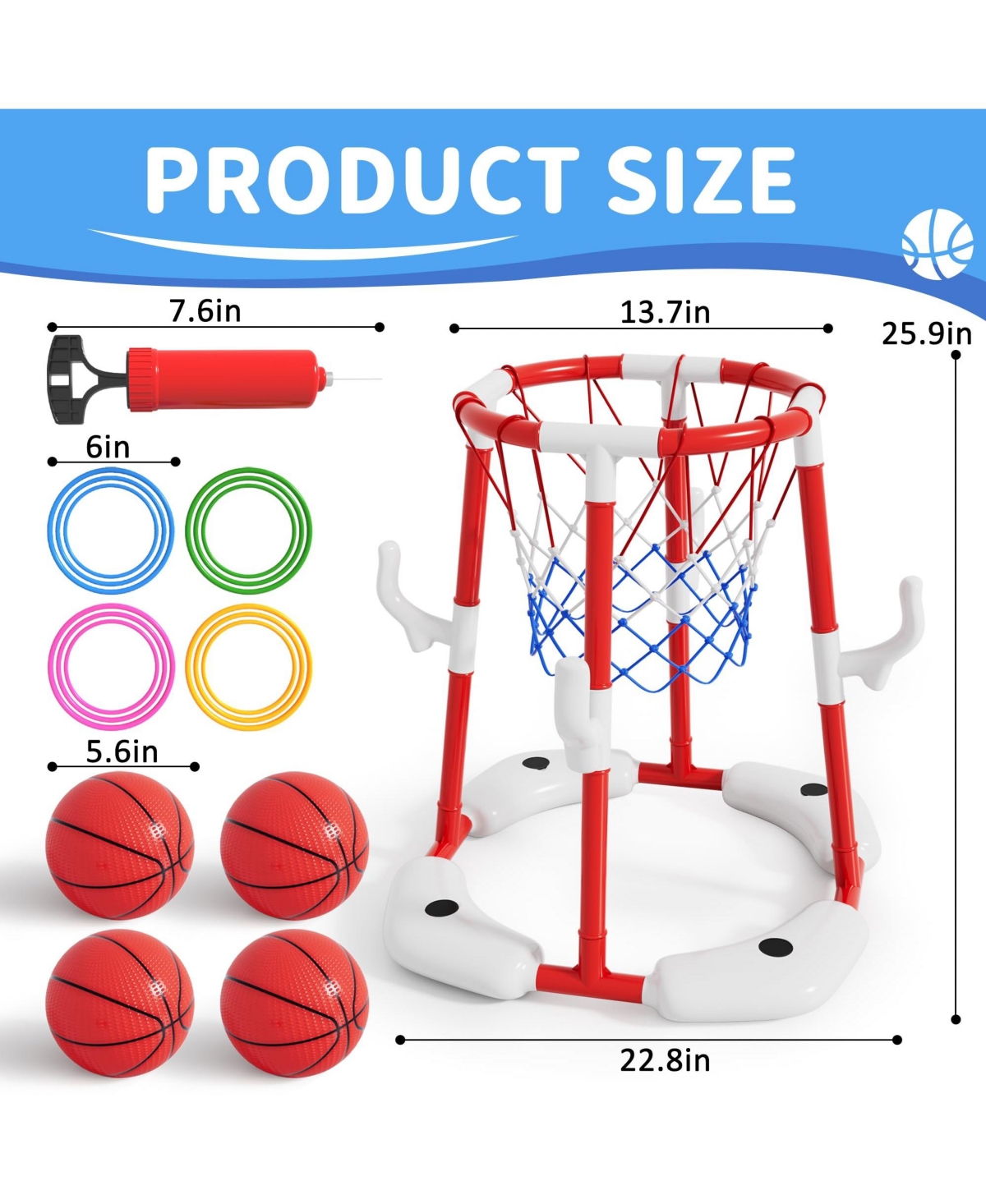 Gnuadz 2 In1 Pool Basketball Hoop Floating Set Balls Rings Pump Swimming Game