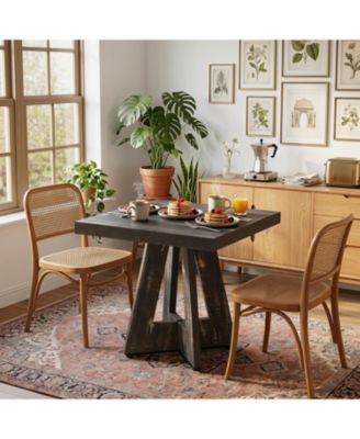31.5" Square Dining Table for 4, Small Space Kitchen Table with Pedestal Base, Farmhouse Wood Tables