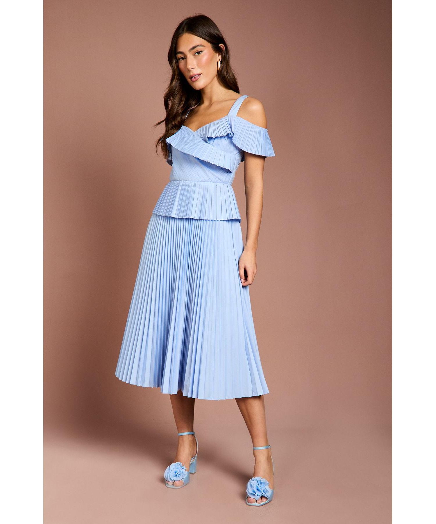 Women's Pleated V-Neck Midi Dress